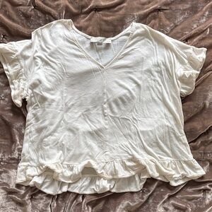 Women's Cream Ruffle Hem Top -Small Petite